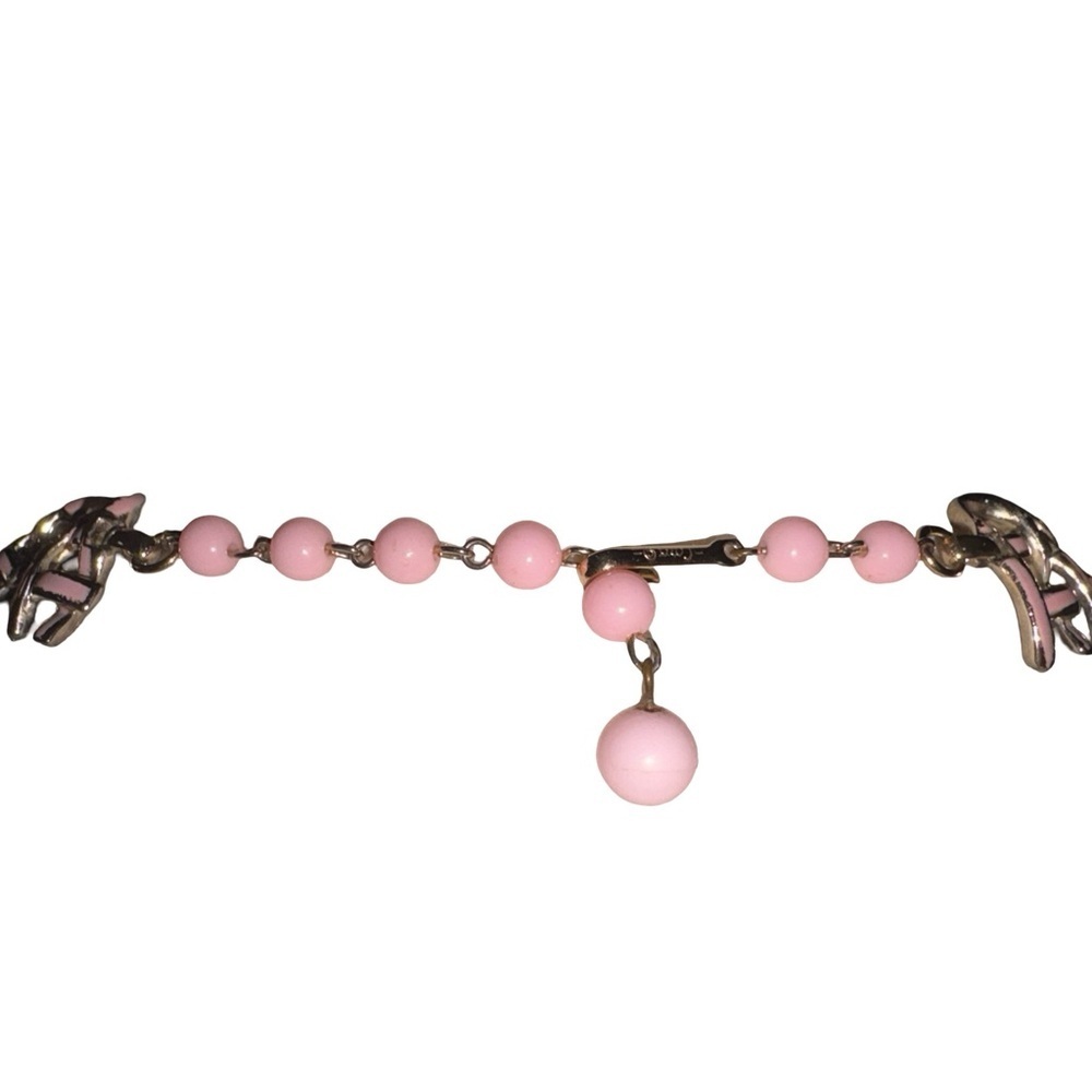 Vintage 1950s Coro Pink Enamel Gold Tone Basket Weave Necklace 16” adjustable - Picture 7 of 9